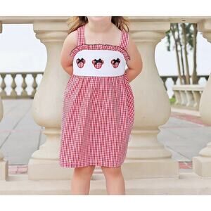 Classic Whimsy Minnie Mickey Ears Embroidered Cotton Red White Dress Size 6